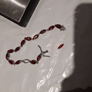 Marquise Garnet January Birthmonth 7.25" Tennis Bracelet Solid Sterling Silver
